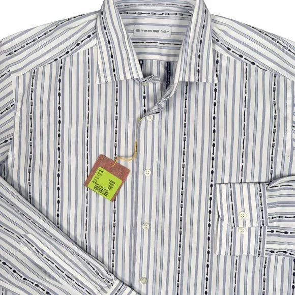 NEW $450 Etro Shirt! e 38 US 15 (S)White With Spoons Forks Knives PrintITALY